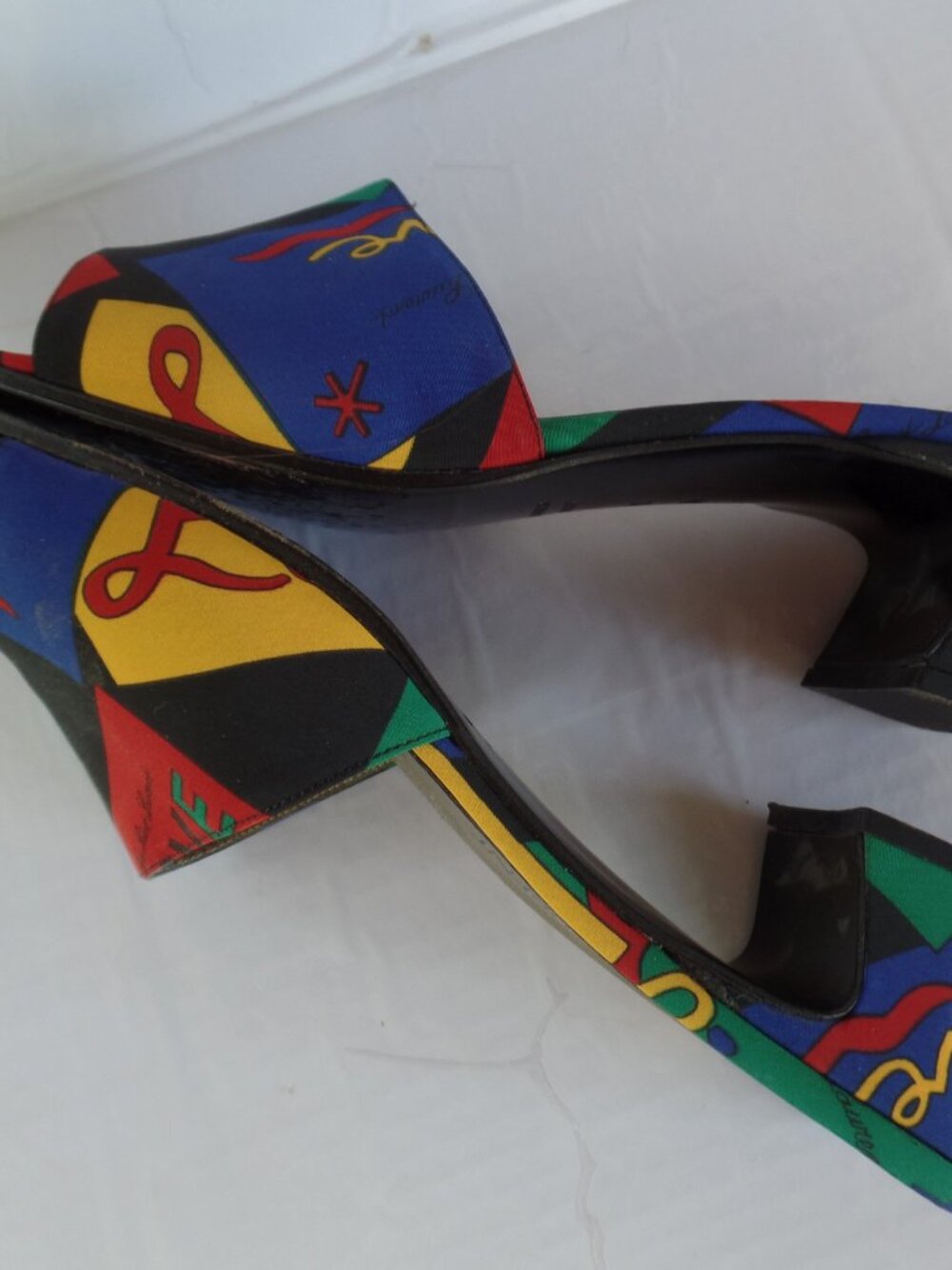 YSL Logo Satin Mod Heels Made in Italy Leather Soles Sz 7.5 Yves Saint Laurent - Picture 4 of 10